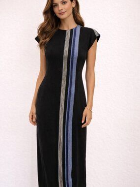 Rachael Roy bodycon career/ event black dress w colorful insert Sz 8